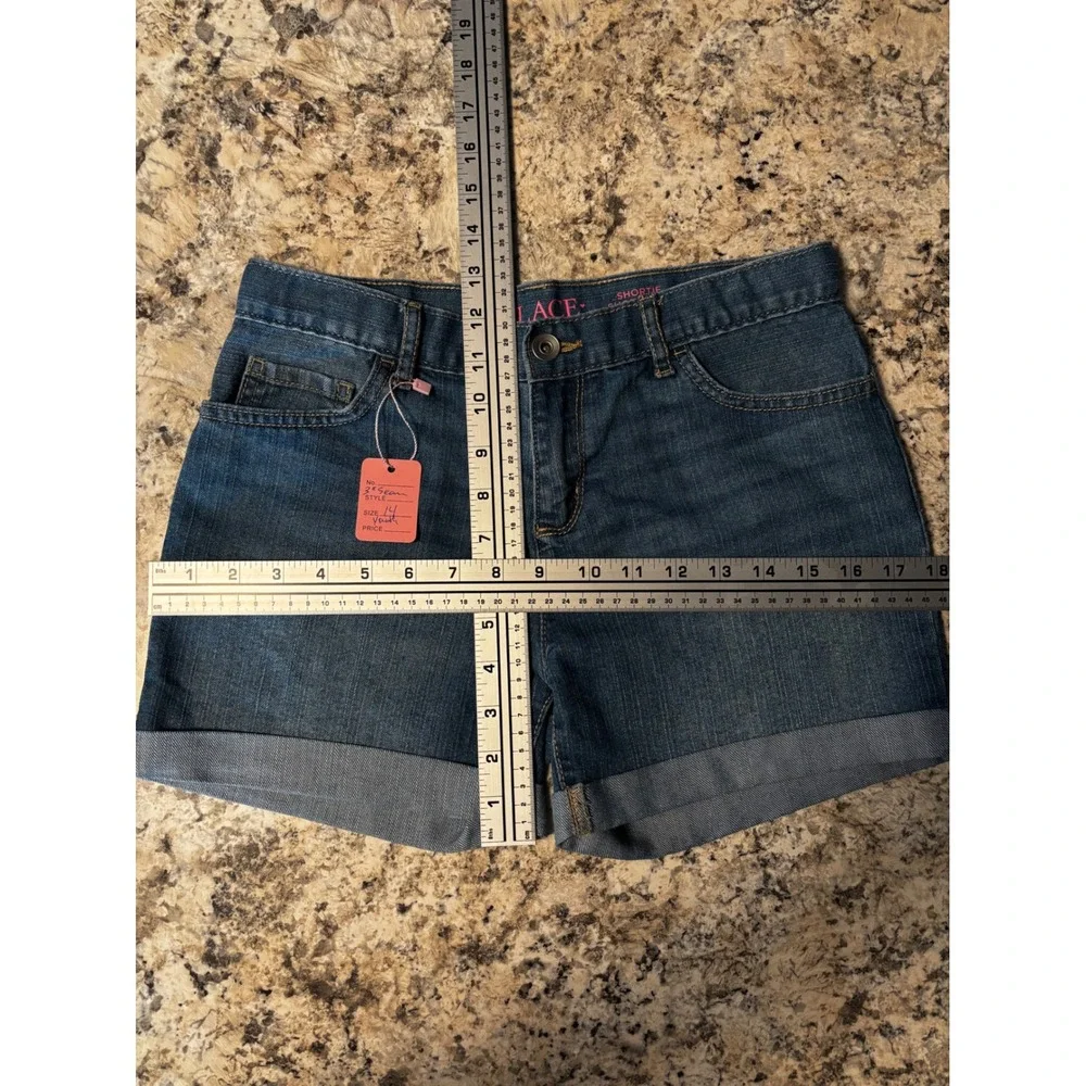 The Childrens Place Girls Denim Shortie Shorts Medium Wash Size 14 Cuffed Denim